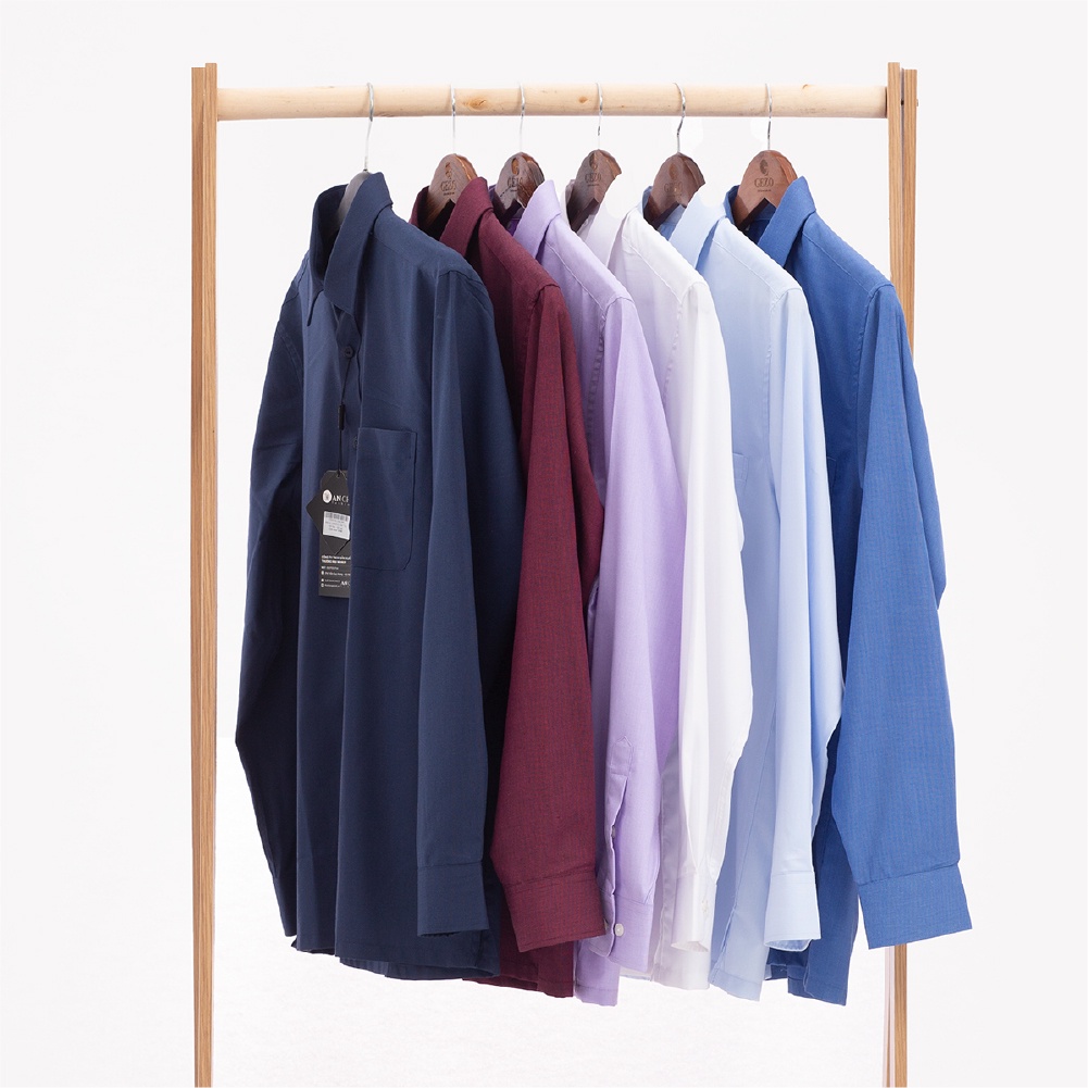 Áo Sơ Mi Nam Dài Tay Trung Niên ANCHI Màu Đỏ Trơn Vải Sợi Tre Cao Cấp