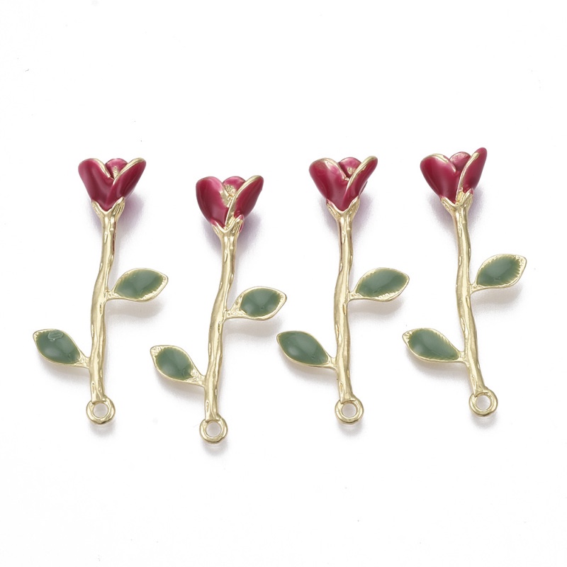 Bộ 2~50 Mặt Dây Chuyền Hợp Kim Men Men Hình Hoa Hồng Vàng/Vàng Hồng Làm Trang Sức Phong Cách Tây Tạng