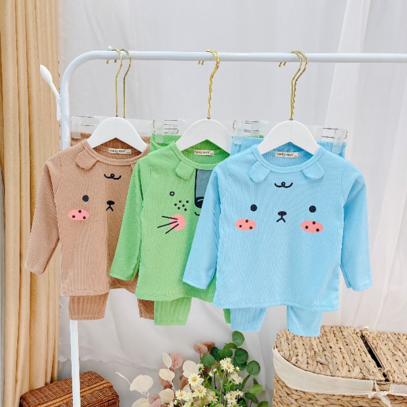 Bộ thu đông dài tay cho bé trai/bé gái chất thun gân mềm mại