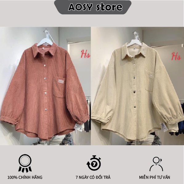 Áo khoác sơ mi nhung tay bồng chất liệu nhung fomr rộng AOSY STORE mã 1002