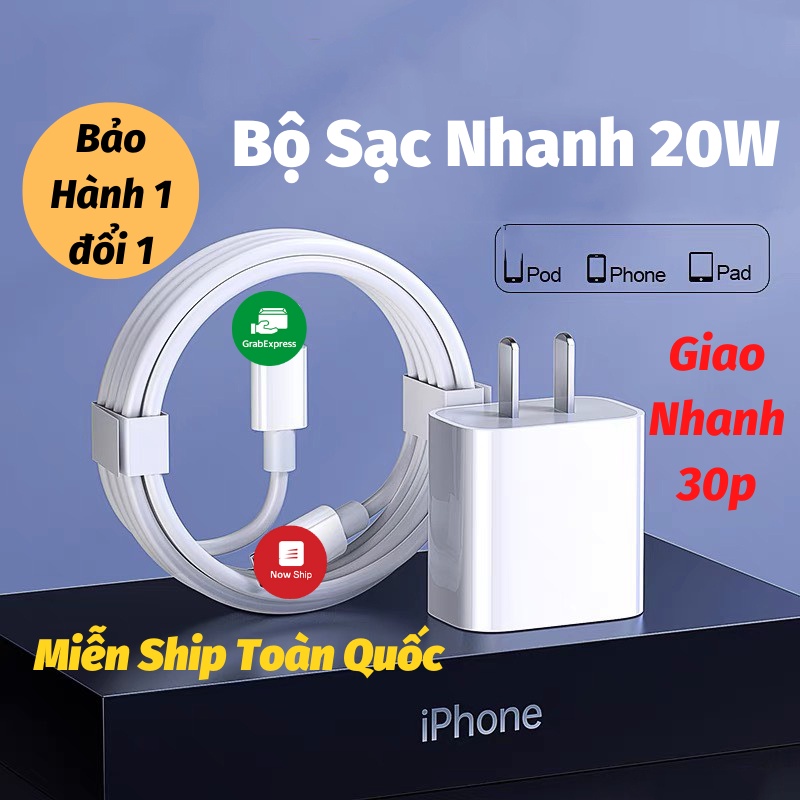 Củ Sạc Nhanh Sạc 20W Và Cáp Sạc Cho Điện Thoại Và Máy Tính Bảng Tiết Kiệm Thời Gian Gia.dung.hoang.anh