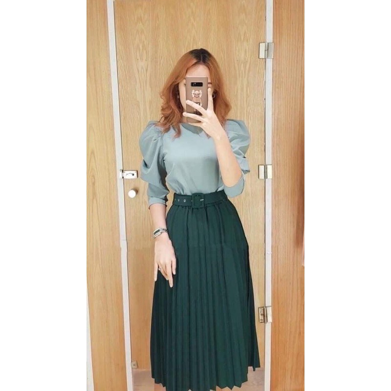 HÓT CHÂN VÁY XẾP LY KÈM ĐAI DÁNG MAXI