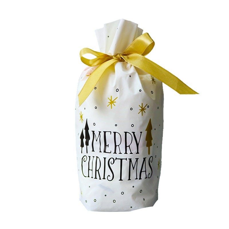 Túi dây nơ rút mẫu Merry Christmas ⚡ CAO CẤP ⚡ túi dây nơ rút đựng bánh nhỏ gọn xinh xắn