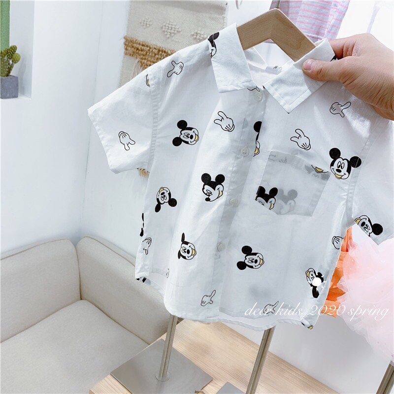 Áo Sơ Mi Cho Bé Trai Họa Tiết Mickey Phân Loại Cộc Tay Đủ Size 8-17Kg V352 - NamKidShop