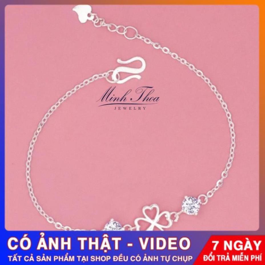 Lắc tay bạc đẹp, vòng tay bạc nguyên chất cỏ 4 lá may mắn Tuấn Thoan JEWELRY