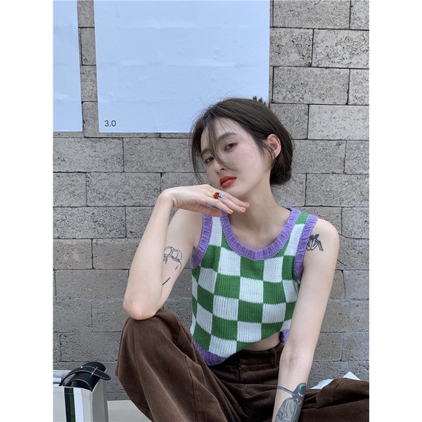 (Có sẵn) Áo Gile Croptop Kẻ Caro Phong Cách Năng Động | BigBuy360 - bigbuy360.vn