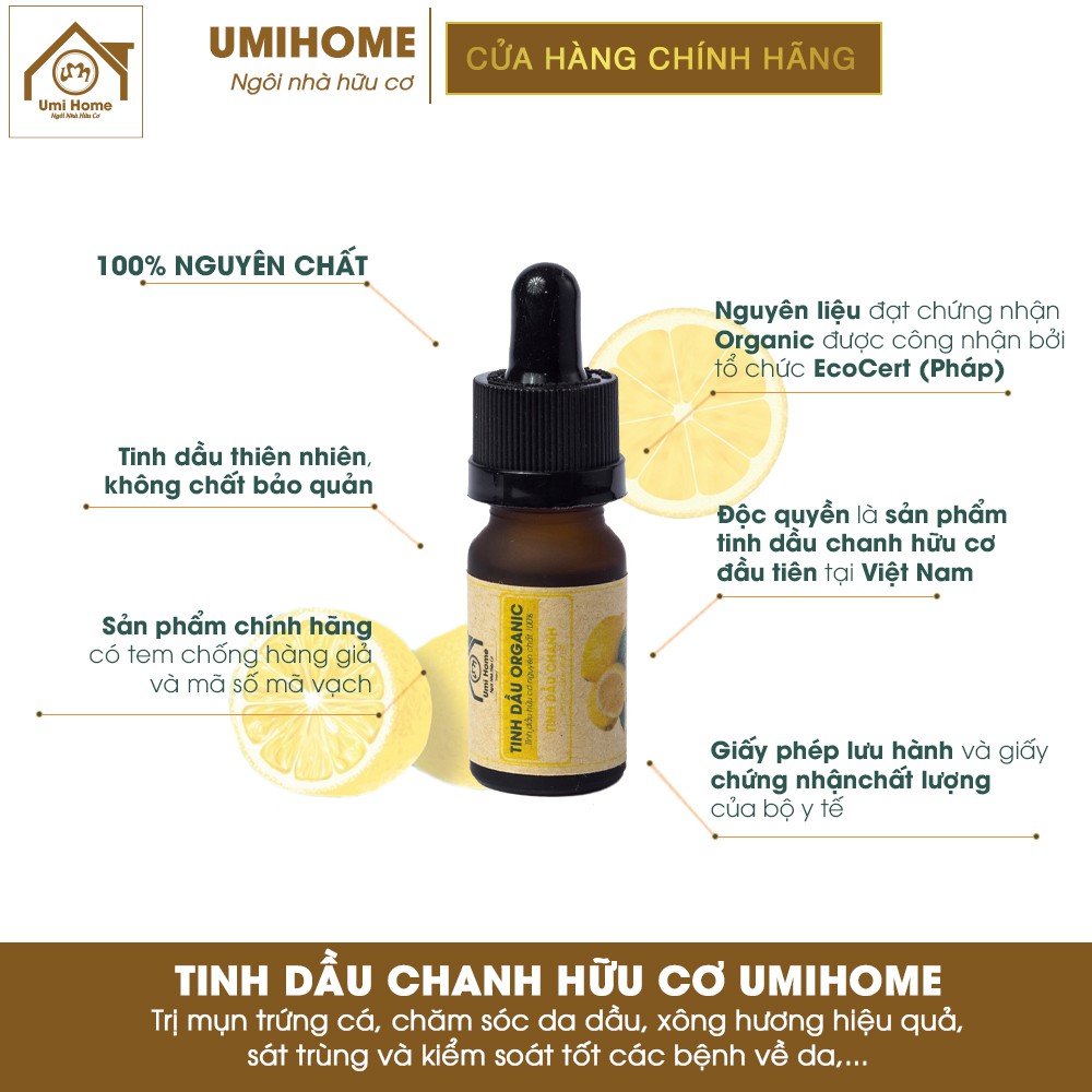 Combo 3 loại Tinh Dầu UMIHOME gồm Bưởi, Chanh, Cam hương (10mlx3) hữu cơ nguyên chất