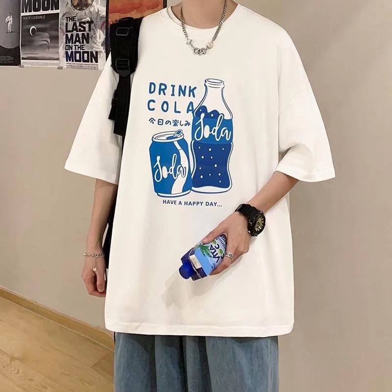 Áo Thun Cotton Tay Ngắn Cổ Tròn Màu Trắng Đen Phong Cách Hàn Quốc Thời Trang Xuân Hè Cho Nam Size M-3XL