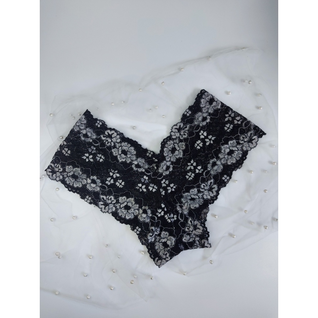 Bộ đồ lót nữ ren, bralette sexy không gọng mút mỏng màu Đen hoạ tiết Trắng (form lớn) SB04 [95's House]