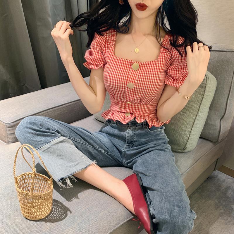 Áo Sơ Mi Tay Ngắn Họa Tiết Kẻ Sọc Thời Trang Mùa Hè Cho Nữ