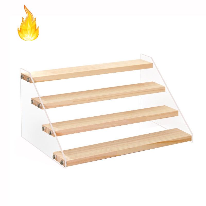 Kệ trưng bày bằng gỗ Acrylic trong suốt dáng đứng thiết kế 4 bậc cho trang sức / nước hoa