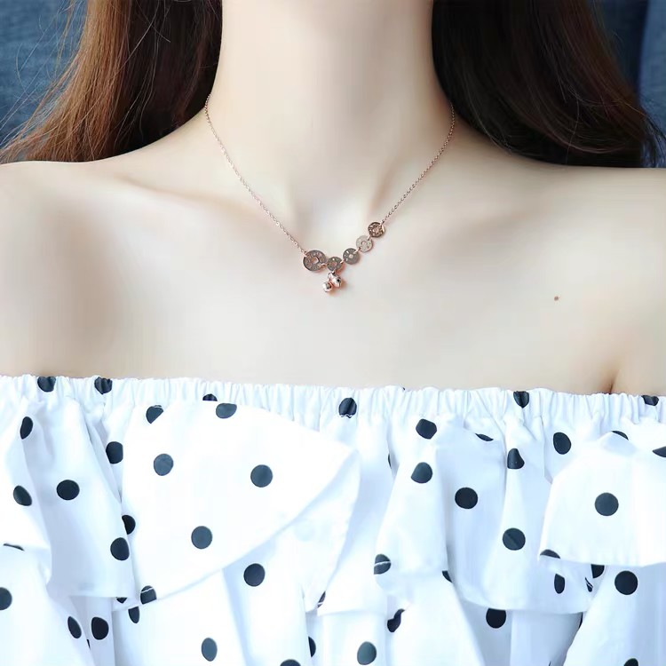 Dây chuyền/vòng tay may mắn mạ vàng hồng 18k đính đồng xu may mắn thời trang