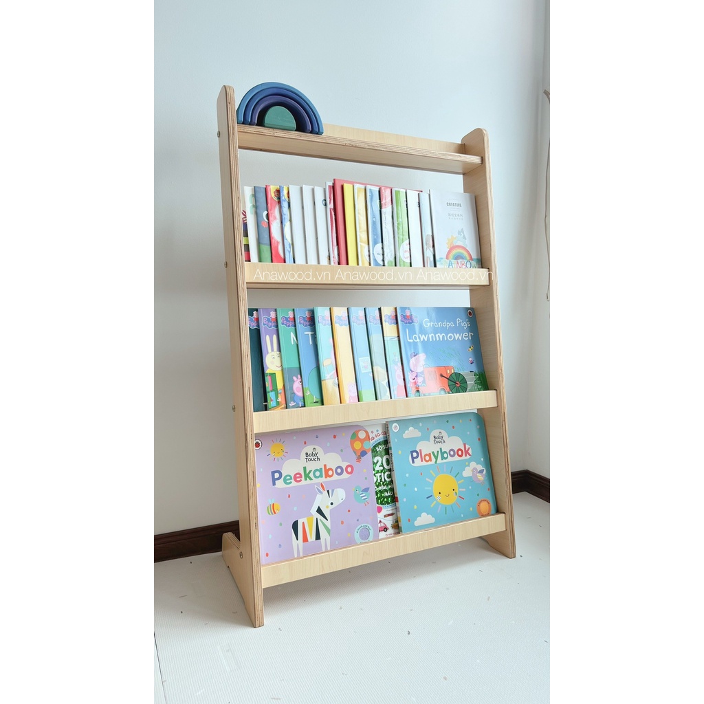 Giá sách gỗ nhiều ngăn cho trẻ em, tủ sách Montessori ES026
