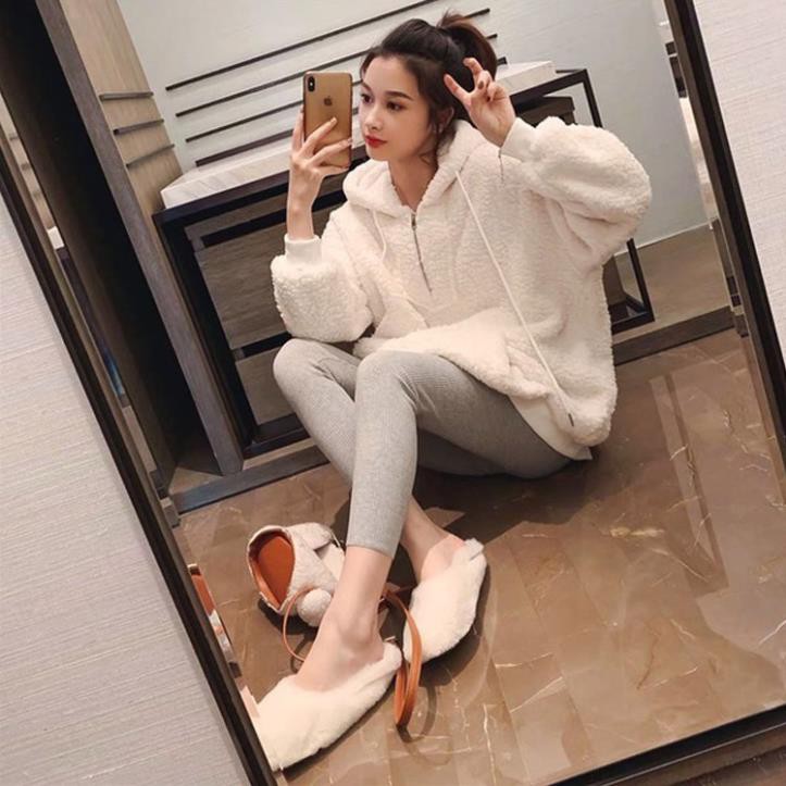 Áo Hoodie khoác nỉ nam nữ Lông Cừu trần bông form rộng kiểu sweater unisex phong cách Hàn Quốc Ulzzang | BigBuy360 - bigbuy360.vn