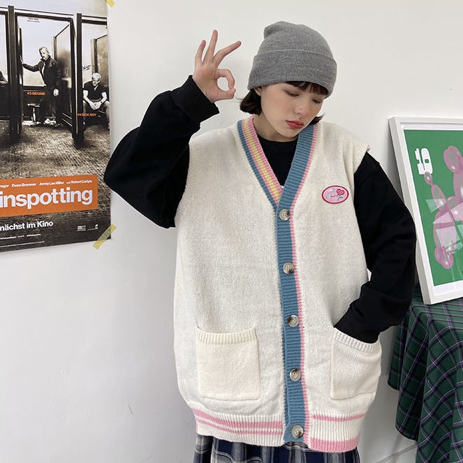 Áo Sweater Cổ Tròn Dáng Rộng Phong Cách Retro Cho Nữ