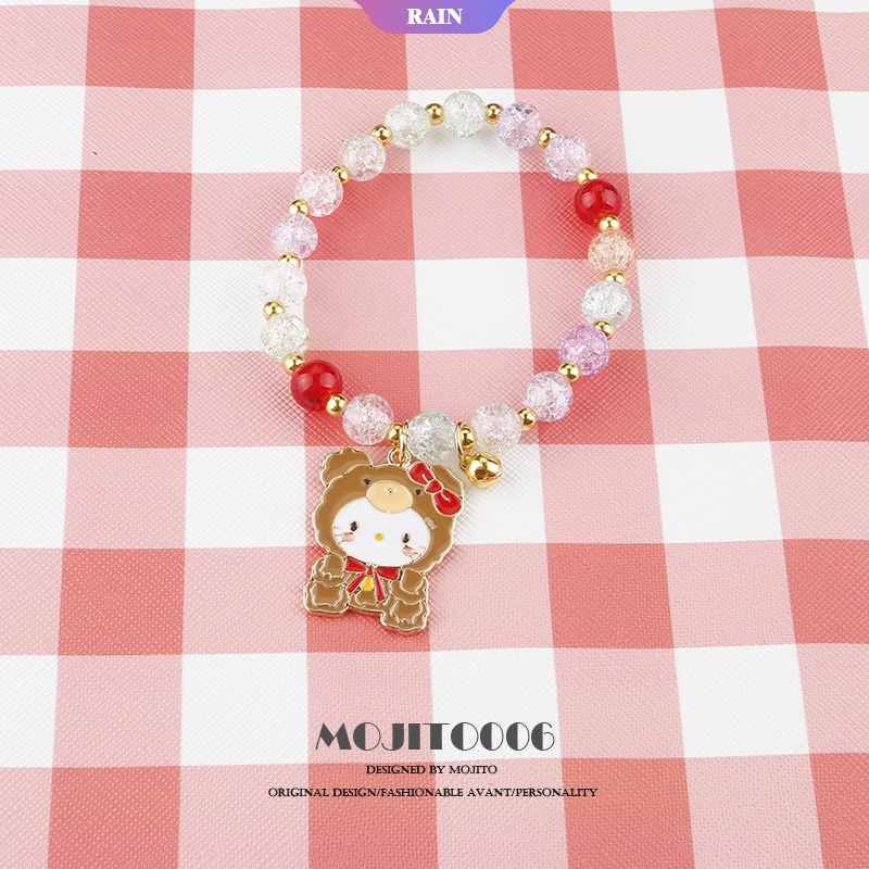 Sanrio Vòng Tay Xâu Hạt Pha Lê Mặt Hình Mèo Hello Kitty / Melody / Cục Bông Đáng Yêu Dành Cho Nữ