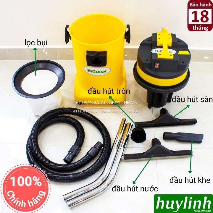 [Mã ELHAMS5 giảm 6% đơn 300K] Máy hút bụi công nghiệp Khô và Ướt HiClean HC30P - 30 lít - Thùng nhựa