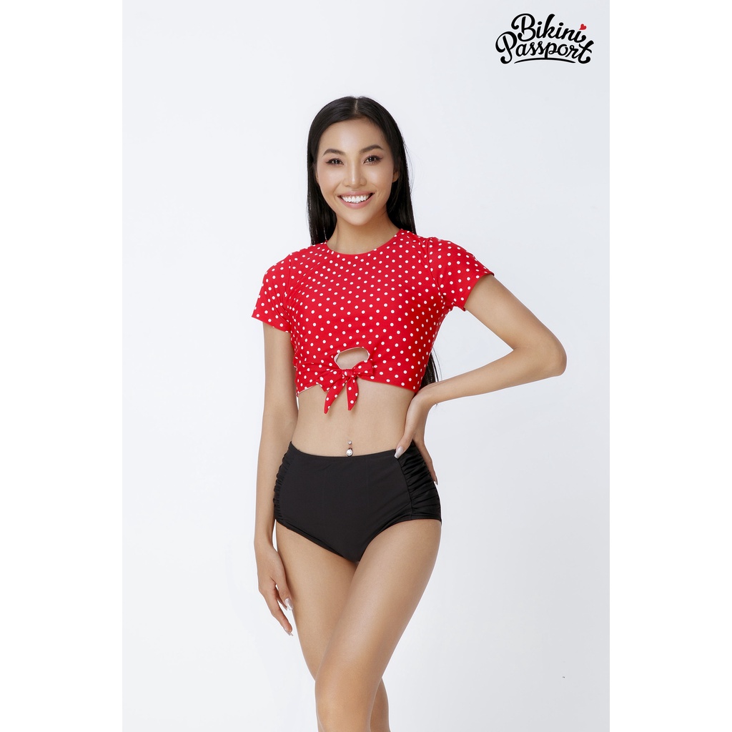 Áo bơi NỮ lẻ BIKINI PASSPORT kiểu croptop tay ngắn cột nơ cách điệu - Đỏ - BS268_RD