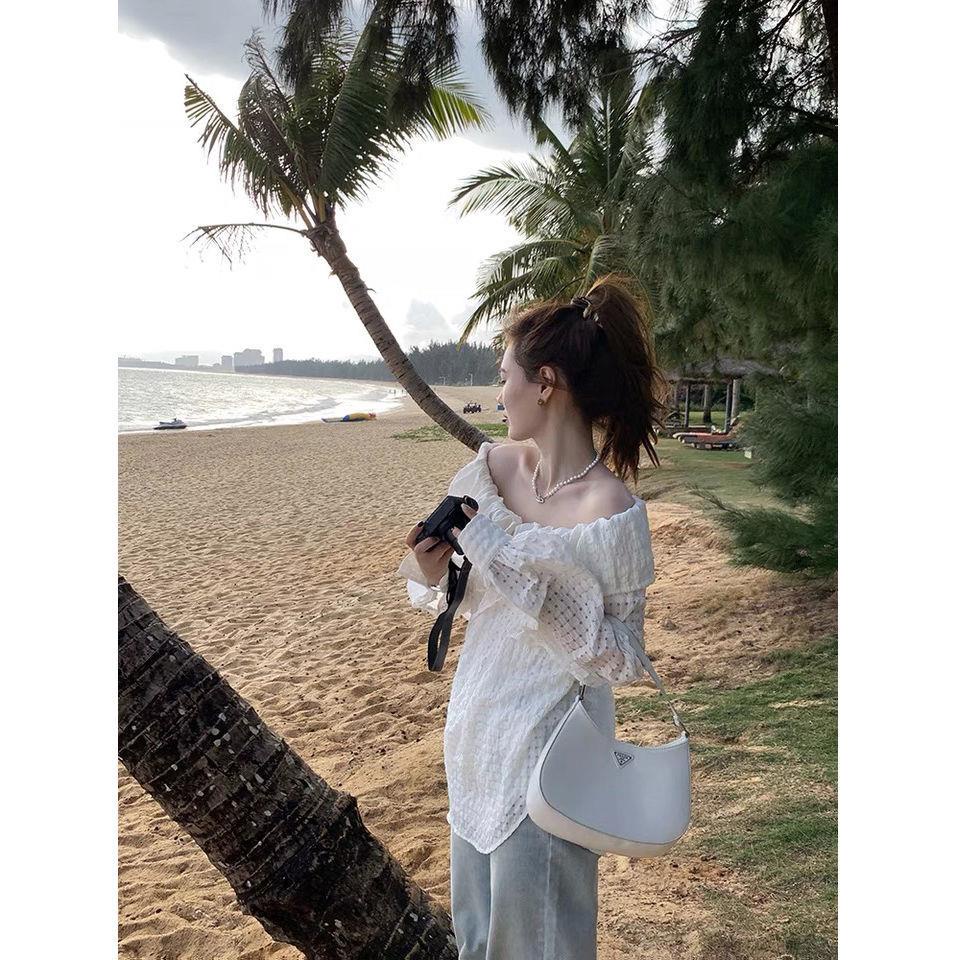 Hàng Mới Về Áo Kiểu Tay Dài Trễ Vai Thắt Dây Thời Trang Xuân Thu 2022