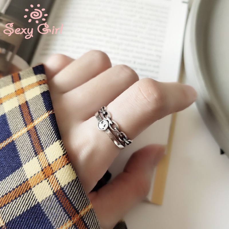 Nhẫn Đeo Tay Kim Loại Hình Mặt Cười Phong Cách Vintage