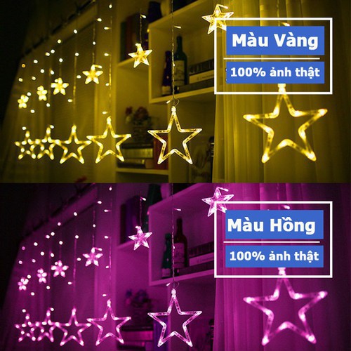 ✨ Bộ đèn led rèm  sao 3 mét có phích nối điện màu vàng nắng✨