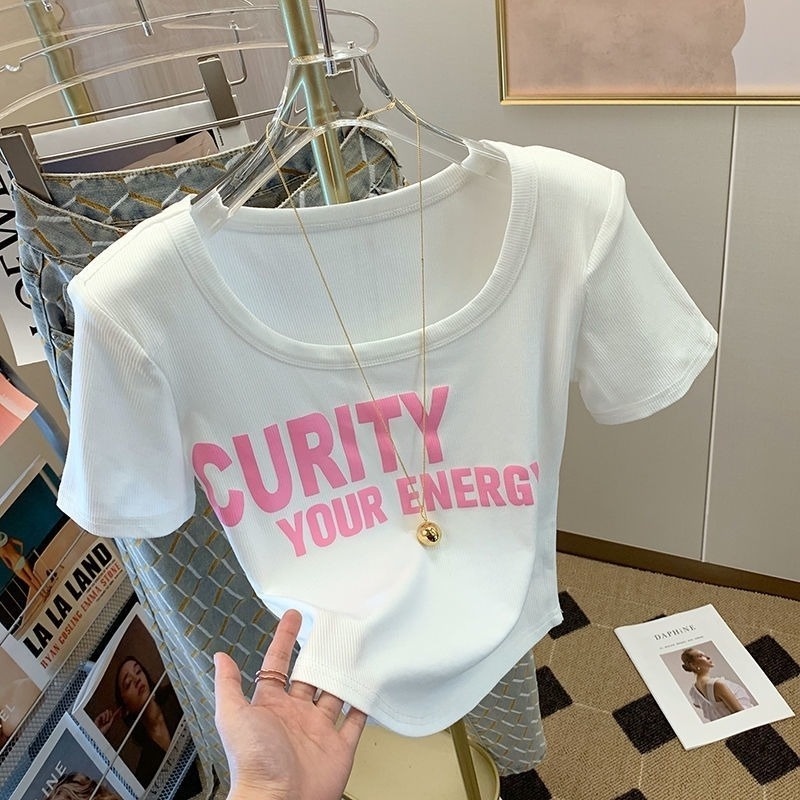 Áo Thun Tay Ngắn Cổ Chữ U Dáng Ôm Thời Trang Mùa Hè Dễ Phối Đồ Cho Nữ