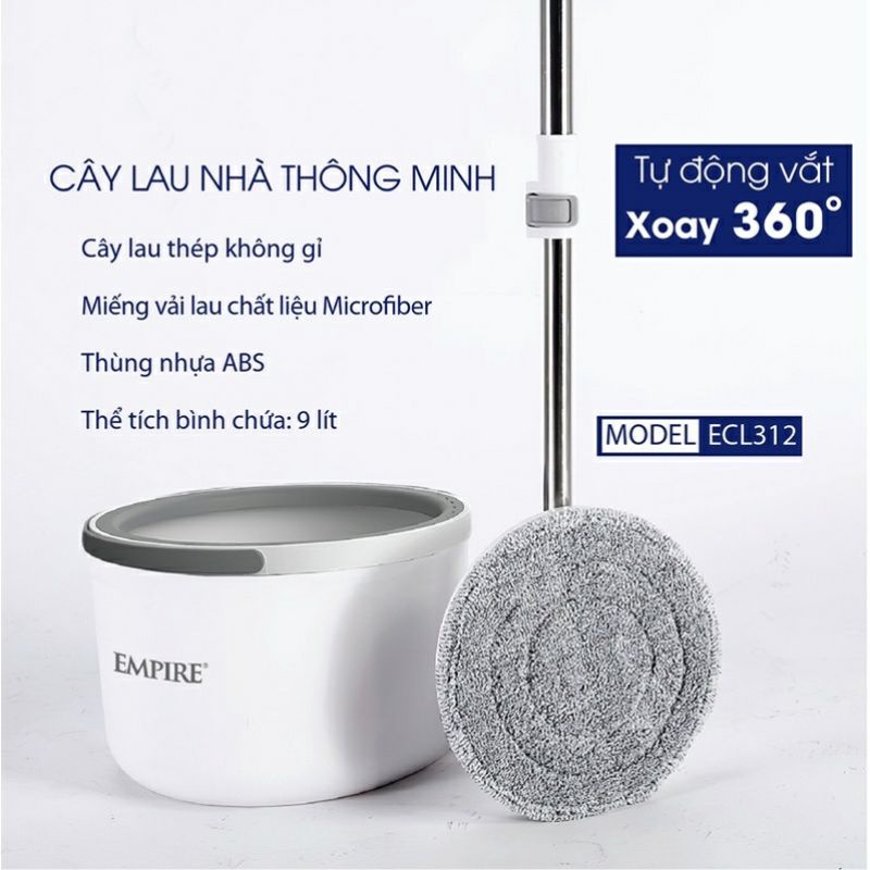 Cây lau nhà tách nước bẩn bông lau tròn 23cm Empire ECL312_T Bộ lau nhà tách nước bẩn