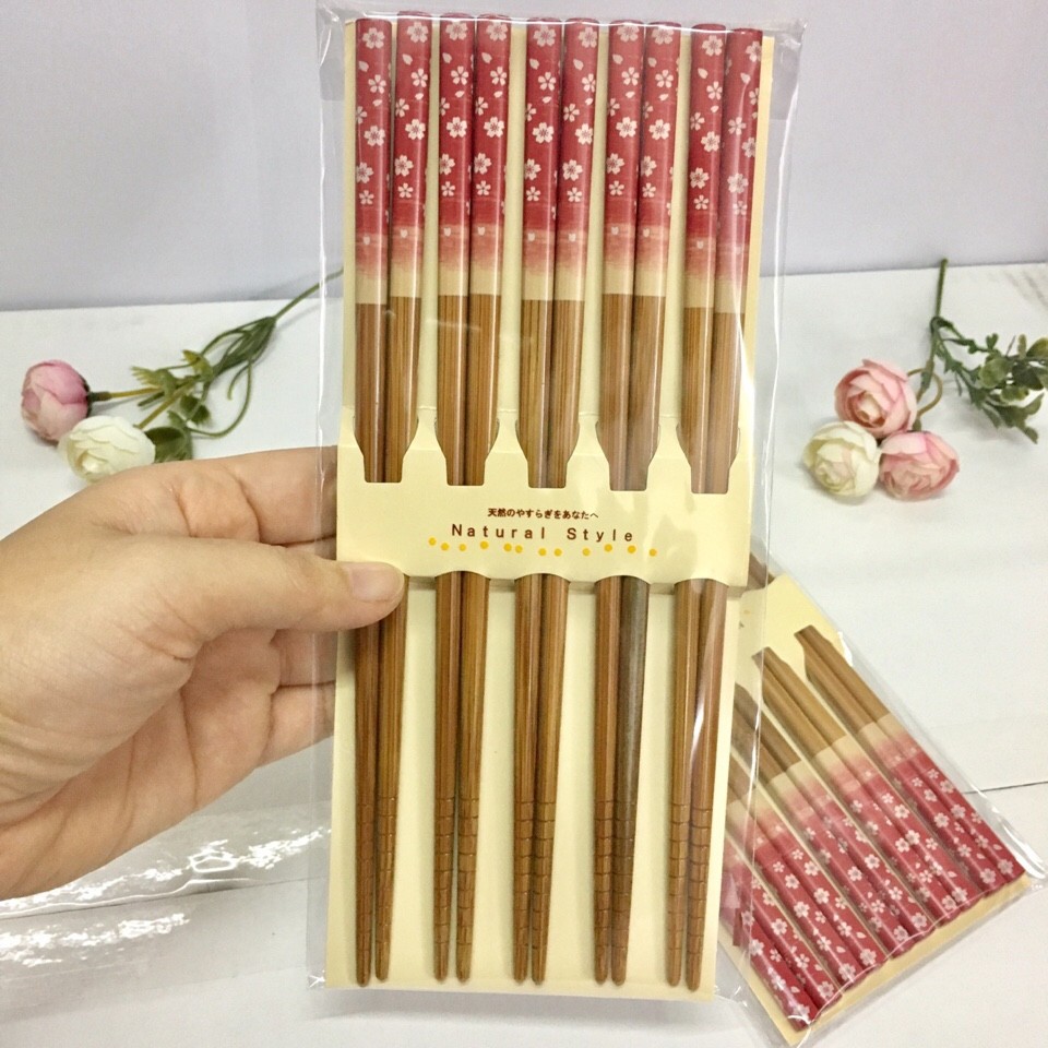Set 5 đôi đũa hoa đỏ