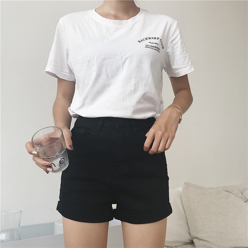 Xiaozhainv Quần short denim lưng cao co dãn kiểu dáng đơn giản hợp thời trang