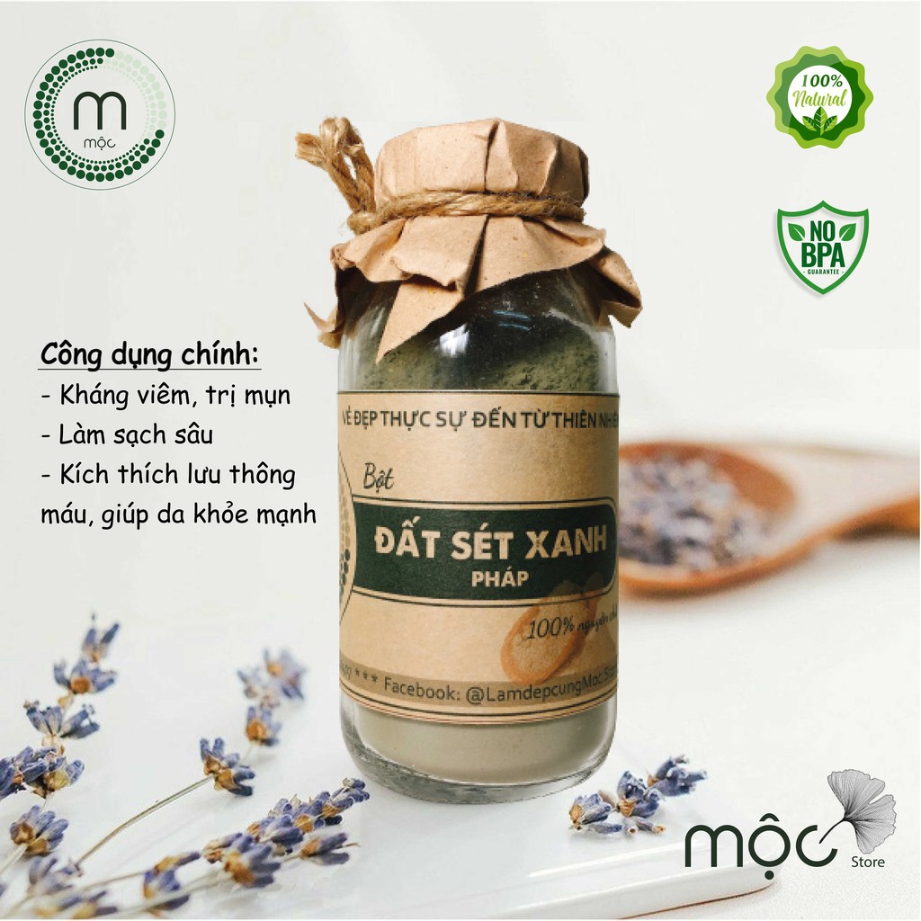 Bột Đất Sét Xanh đắp mặt nạ nguyên chất từ thiên nhiên 100ml handmade