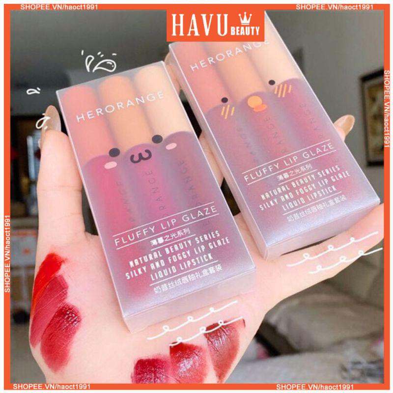 Set 3 Cây Son Kem Lì Herorange Fluffy Lip Glaze - Son Kem Siêu Xinh Chất Mềm Mịn - Lâu Trôi