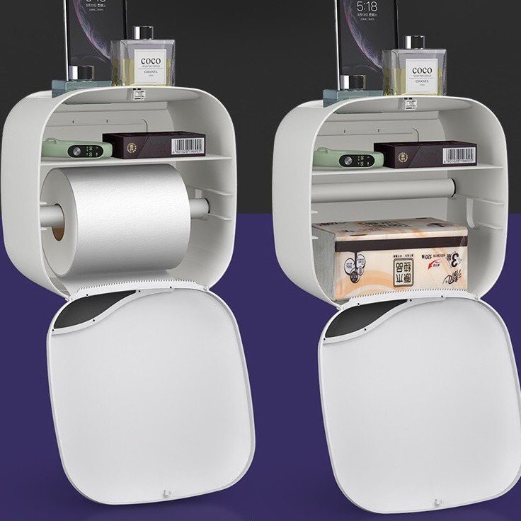 Hộp Giấy Vệ Sinh Nhà Tắm Dán Tường Chống Nước Kèm Miếng Dán Cao Cấp, Hộp Đựng Giấy Vệ Sinh 2 Ngăn