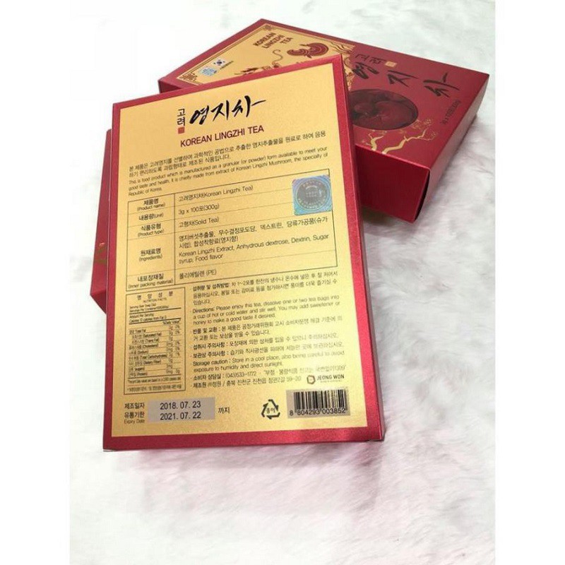 [ Trợ Giá ] Trà Linh Chi đỏ Hàn Quốc - Korean Lingzhi Tea, Hộp 100 Gói * 3g, Giúp Thanh Nhiệt Cơ Thể