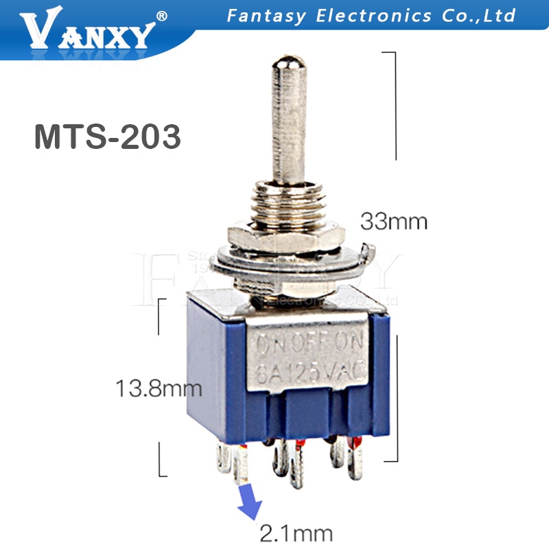 Set 5 công tắc chuyển đổi Mts-102 Mts-103 Mts-202 Mts-203 6a 125v Mini 3 / 6pin bật tắt và bật tắt bật
