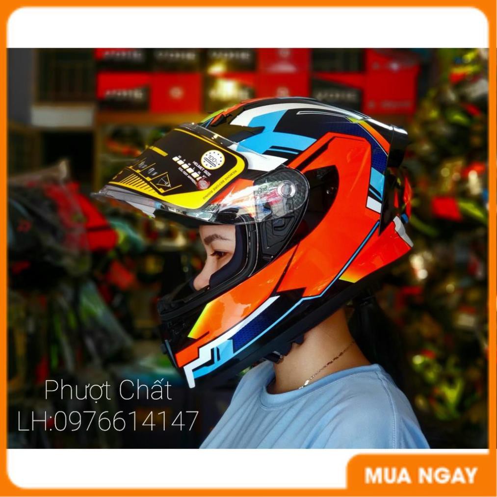 Giá Tận Kho - Nón bảo hiểm Fullface ROC R01 tem cam siêu đẹp