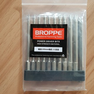 Bộ 11 mũi hoa thị chuôi lục giác dài 100mm cho khoan pin, điện hãng bropee Tặng Găng Tay Bảo Hộ