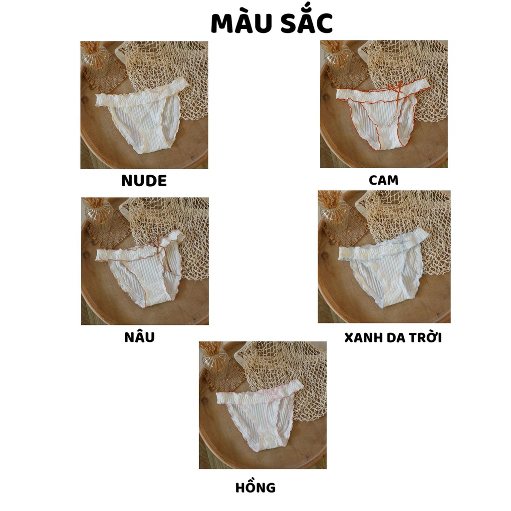 Quần Lót Nữ Cotton viền màu Sexy gân tăm đính nơ nhỏ thoáng mát MÃ 3611