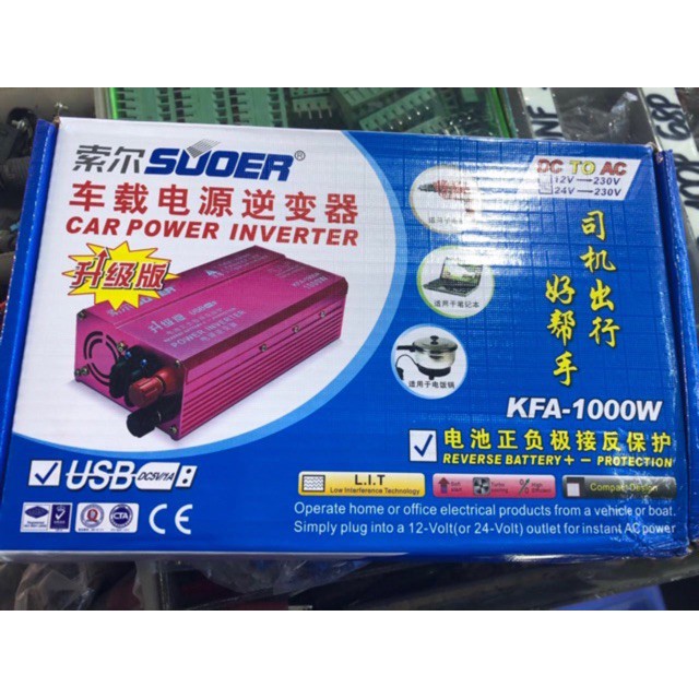 Bộ kích điện SUOER KFA 1000W Power inverter 24V lên 220V