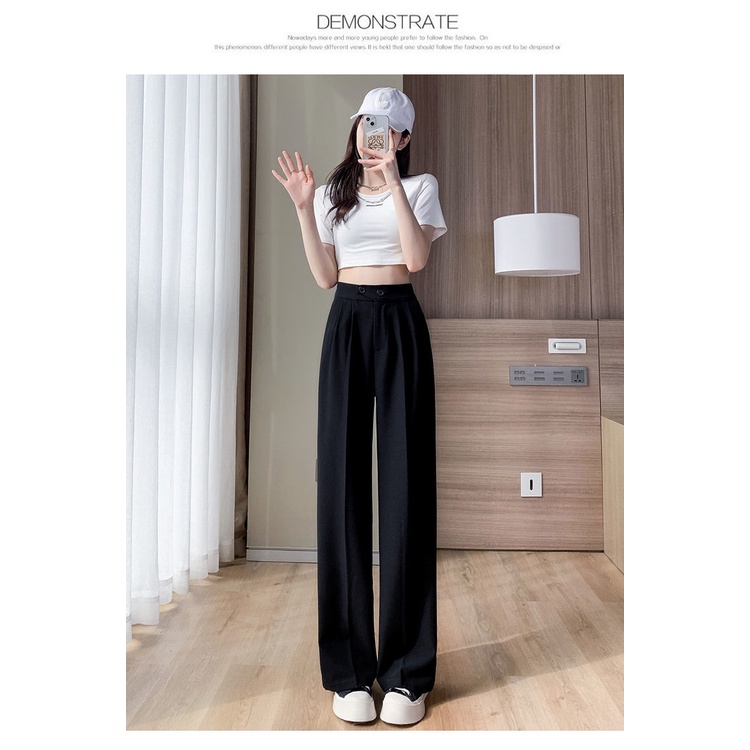 Quần Lụa Lạnh Mỏng Ống Rộng Lưng Cao Thời Trang Dành Cho Nữ