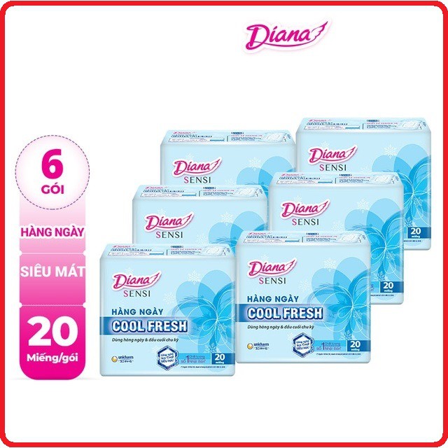 Bộ 6 gói Băng vệ sinh Diana HẰNG NGÀY Sensi Cool Fresh gói - 20 miếng