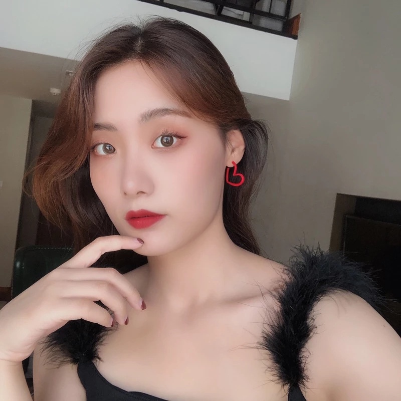 Bông Tai Hình Trái Tim Màu Đỏ Phong Cách Bohemian Thời Trang Cho Nữ