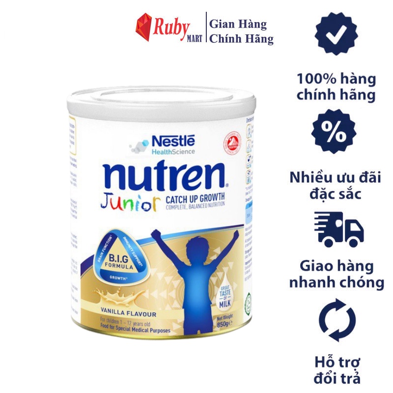 Sữa Bột Nutren Junior Nestle Thụy Sĩ 850g hỗ trợ tăng cân, kích thích ăn ngon miệng và tốt cho hệ tiêu hóa của trẻ