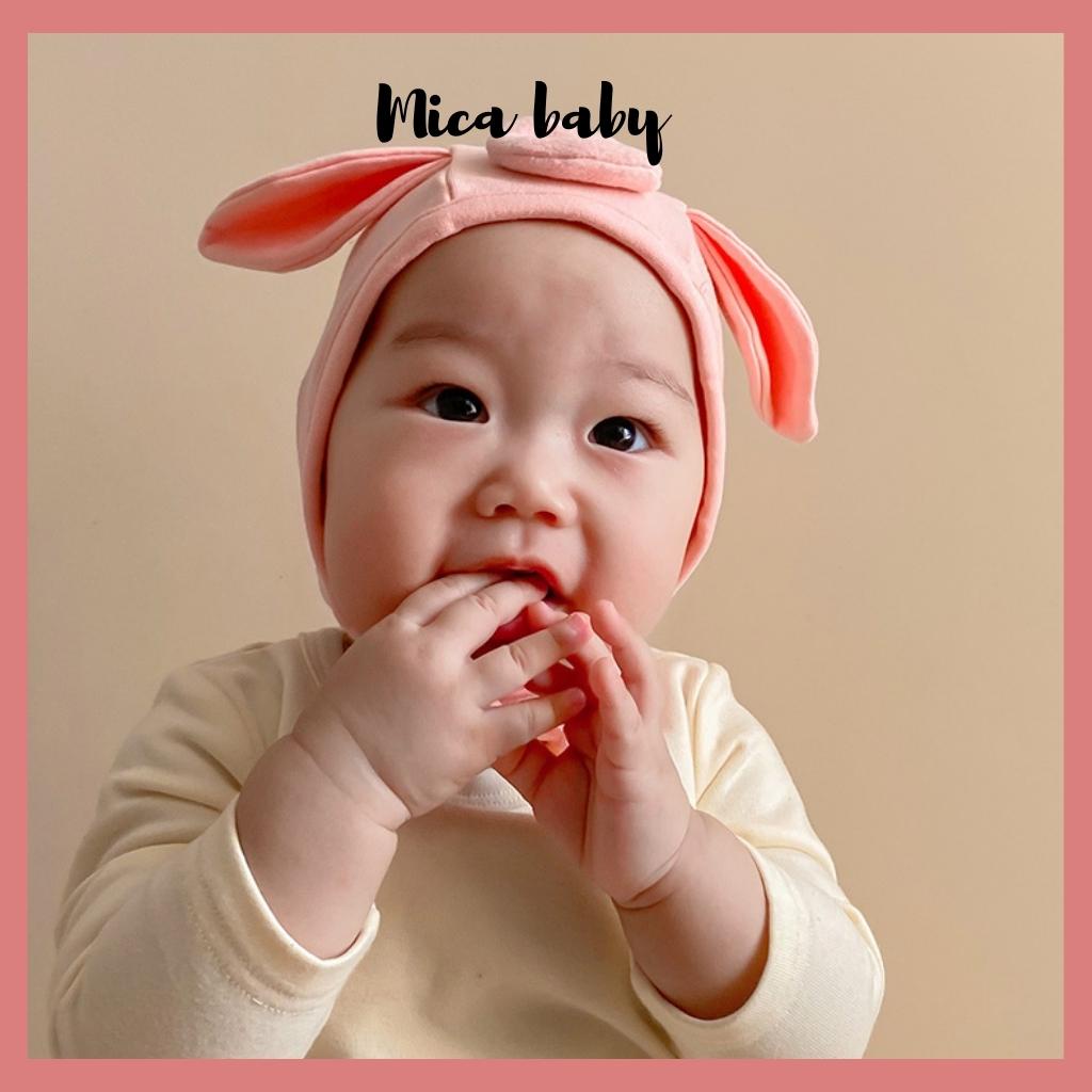 Mũ cotton buộc dây cho bé hình heo hồng dễ thương Mica Baby MD154