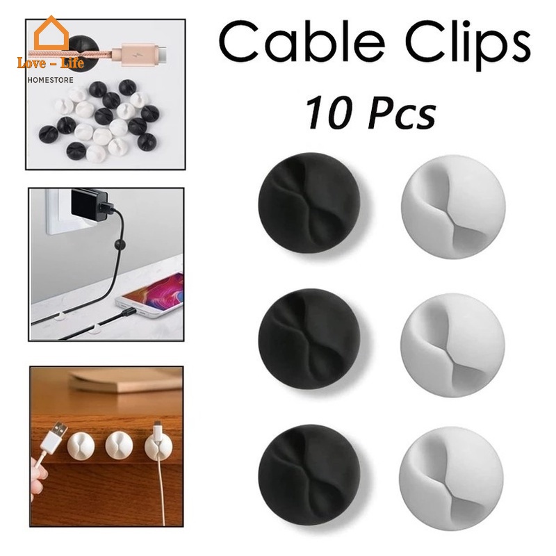 Set 10 Kẹp Giữ Dây Cáp Tai Nghe/Dây Cáp Bằng Silicon Tự Dính Đa Năng