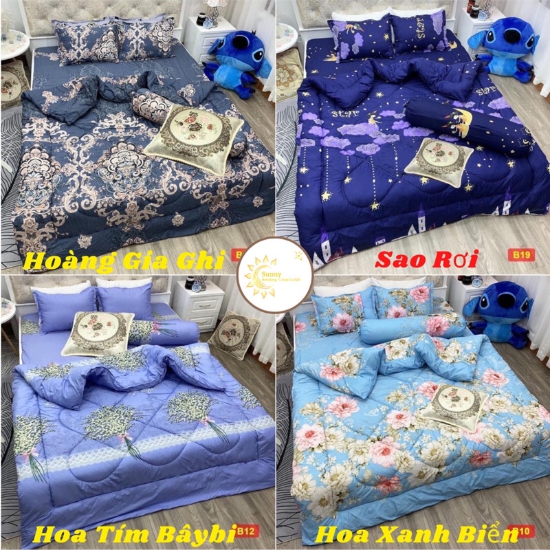 Bộ Chăn Ga Gối 5 Món, Chăn Phao Ruột Bông Dày Dặn