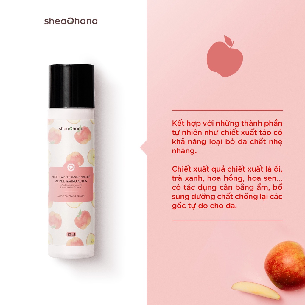 Nước tẩy trang táo đỏ SheaGhana Micellar cleansing water Apple Amino Acids 150g