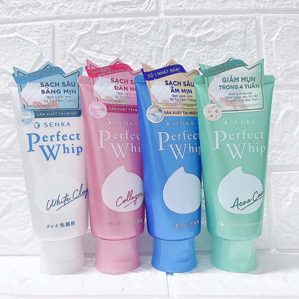 Sữa rửa mặt tạo bọt chiết xuất tơ tằm trắng Senka Perfect Whip (xanh dương)