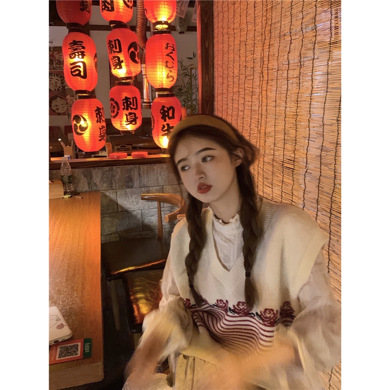 Áo dệt kim cổ chữ V họa tiết kẻ sọc ngọt ngào thời trang Hàn Quốc cho nữ | BigBuy360 - bigbuy360.vn