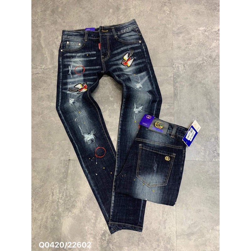 💥Quần Jean nam thêu chim màu xanh/màu đen (hàng đẹp) ⇞ . * ^ '