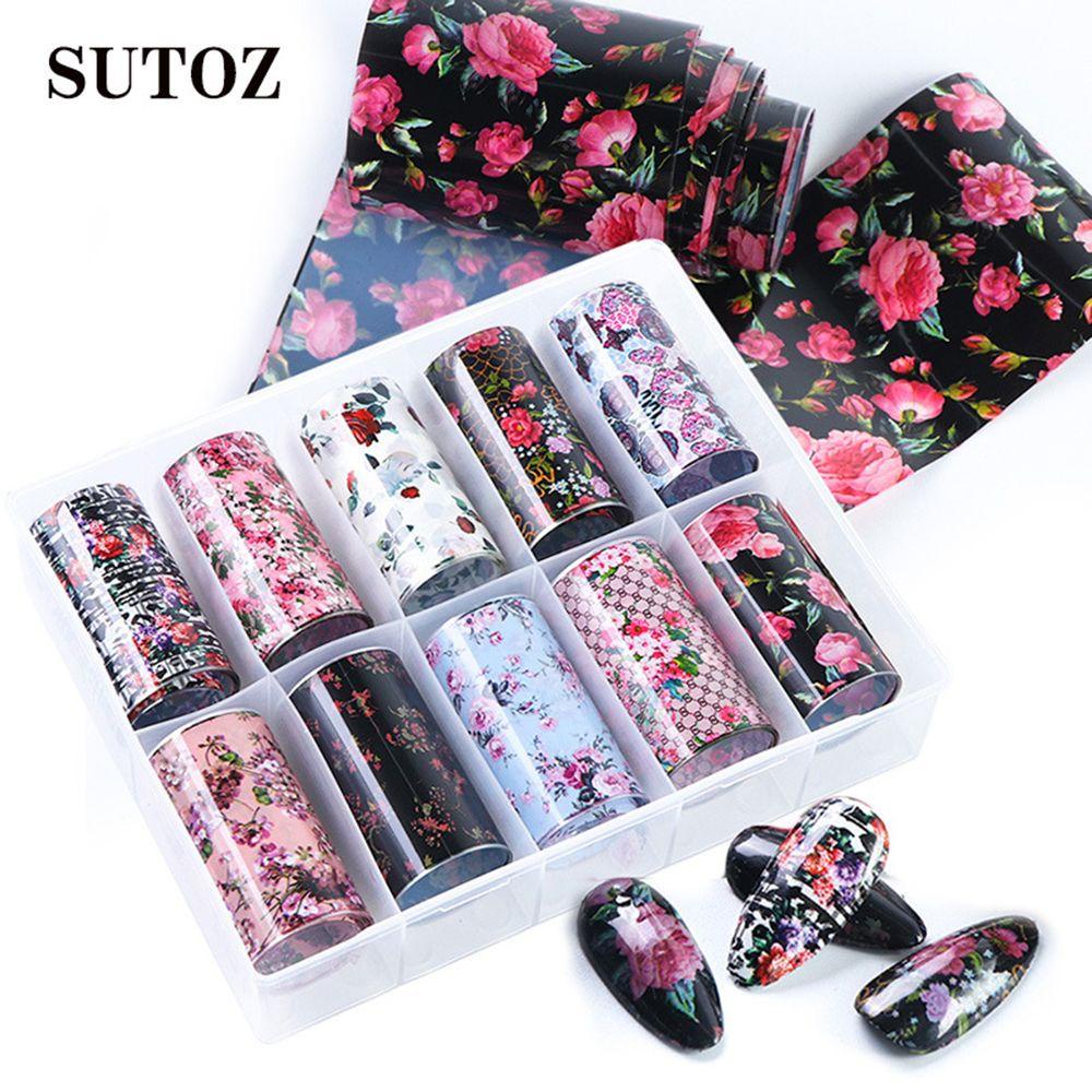 OCEANMAP Bộ 10 Miếng Dán Móng Tay Dạng Trượt Phủ Toàn Diện Họa Tiết Hoa